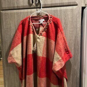 Red/Tan Fringe Poncho